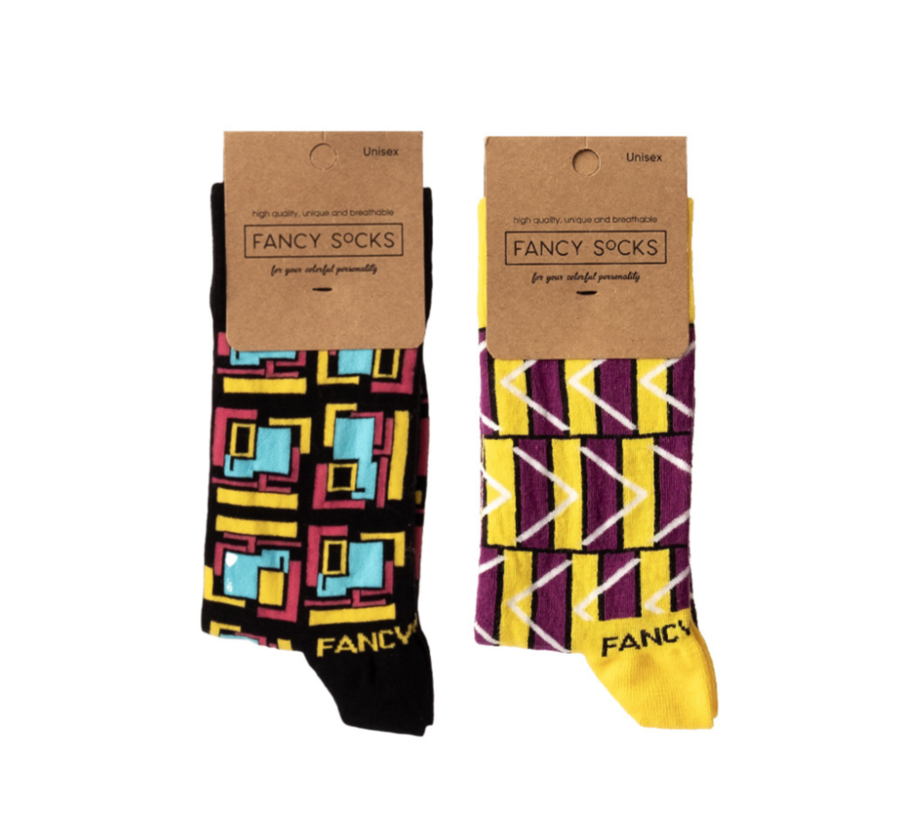 2 Pack Black and Purple Geometric Socks