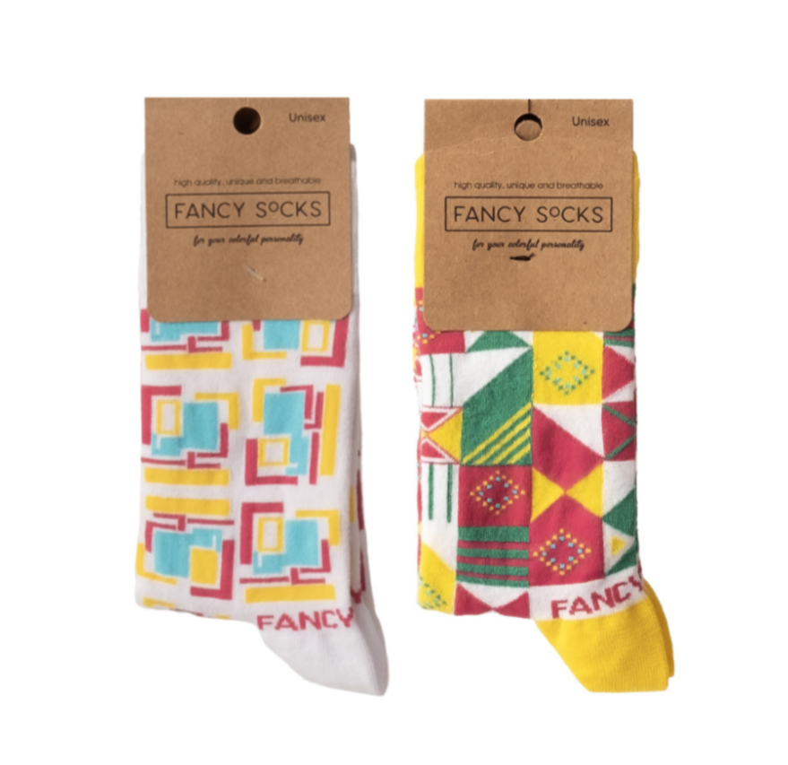 2 Pack Yellow and White Geometric Socks