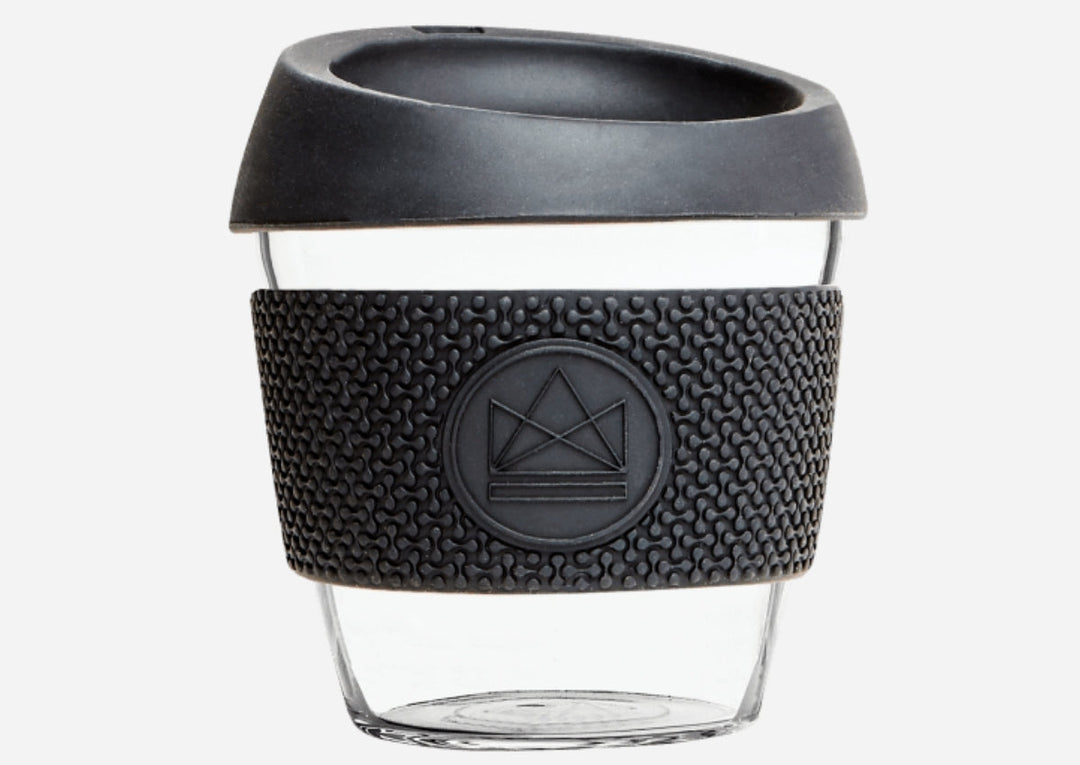 Black Reusable Glass Coffee Cup 12oz