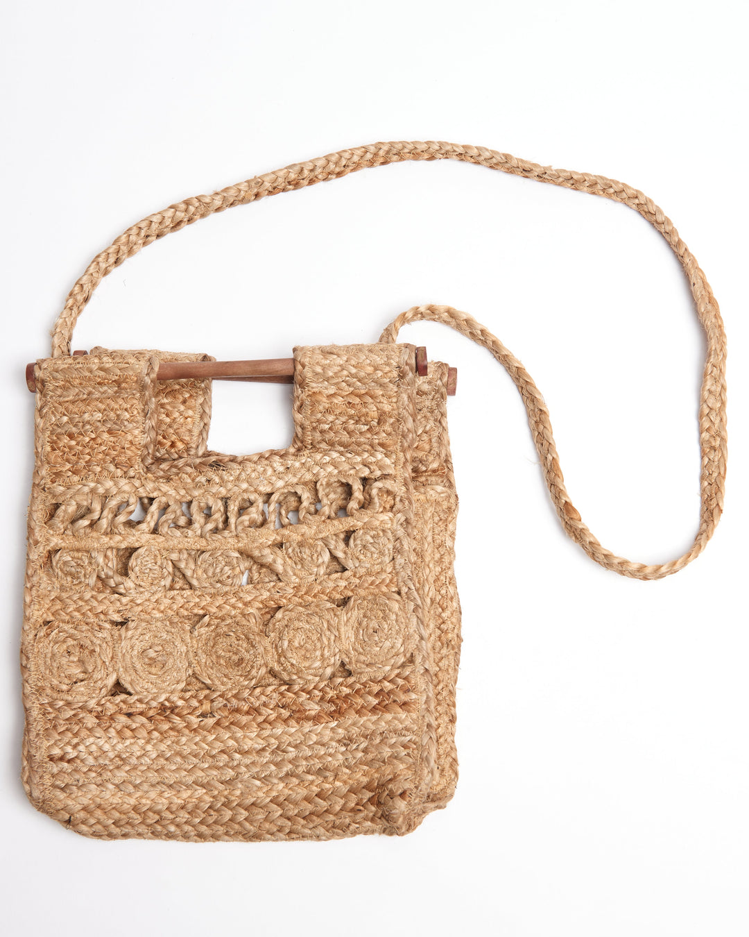 Neya Jute & Wood Handle Crossbody Bag