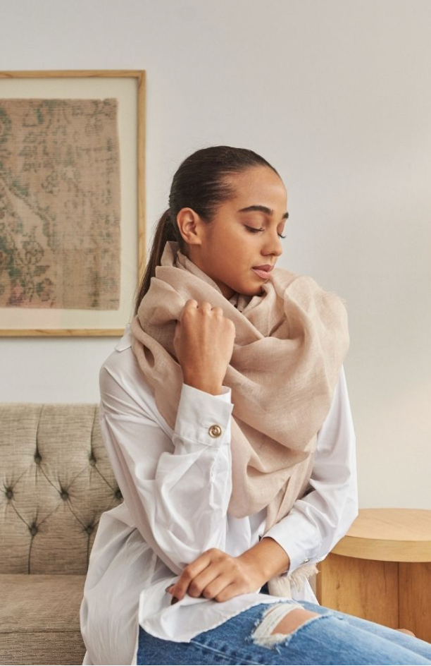 Beige Oat Linen Scarf by Variously