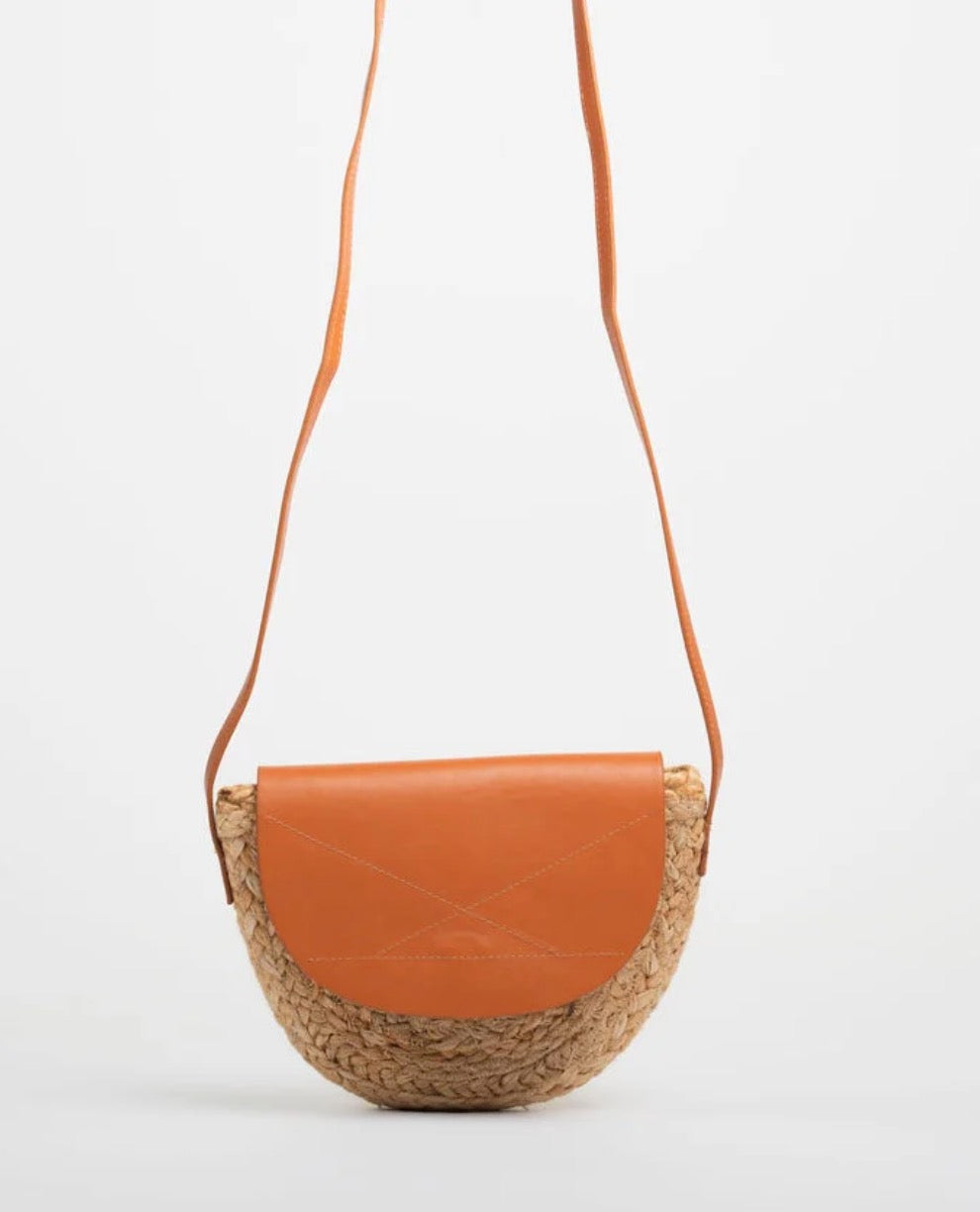 Jute & Vegan Leather Crossbody Bag