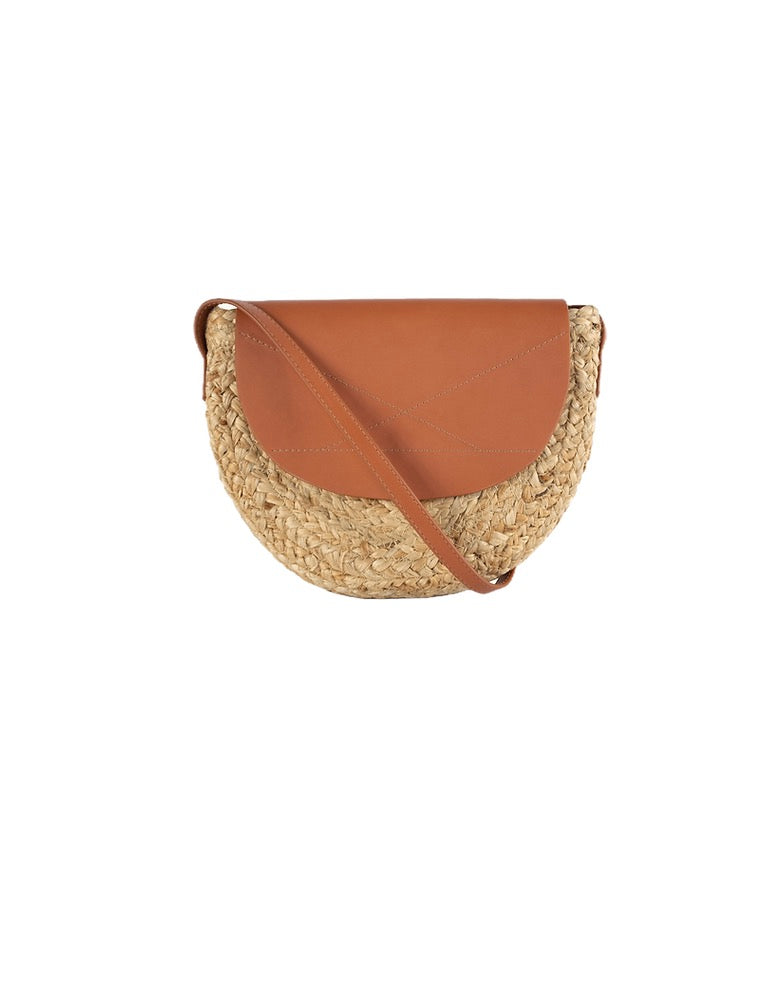 Jute & Vegan Leather Crossbody Bag