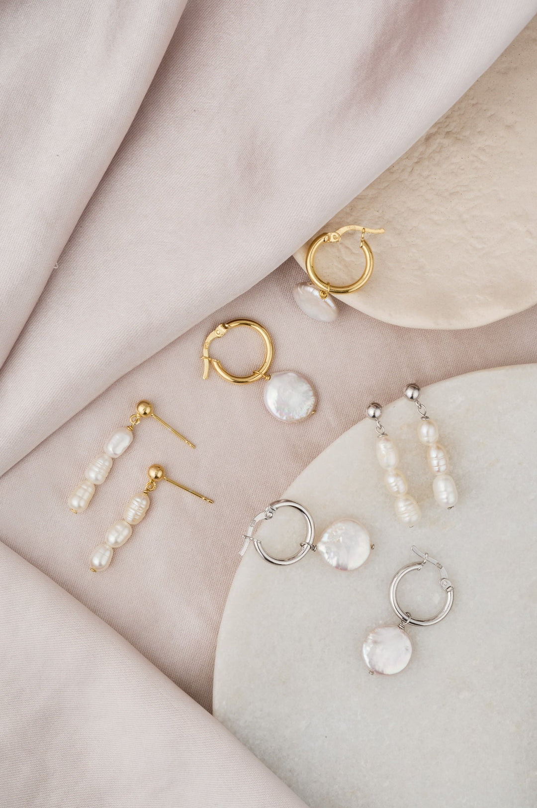 Triple Pearl Drop Earrings: Gold