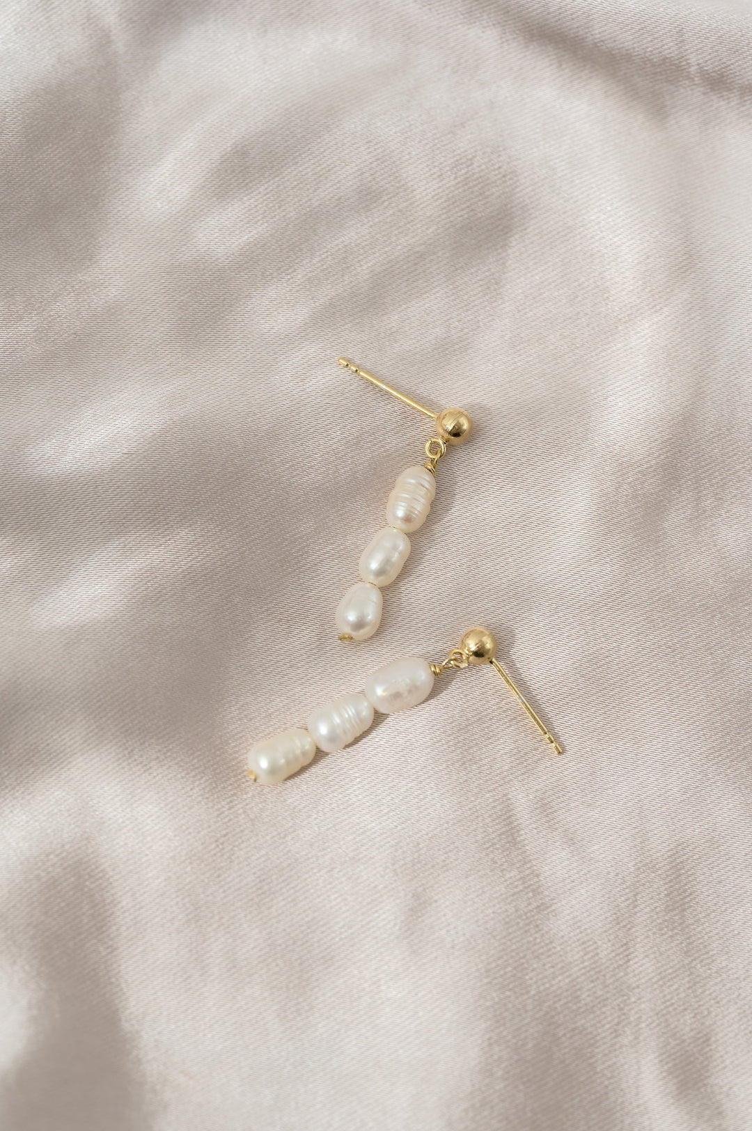 Triple Pearl Drop Earrings: Gold