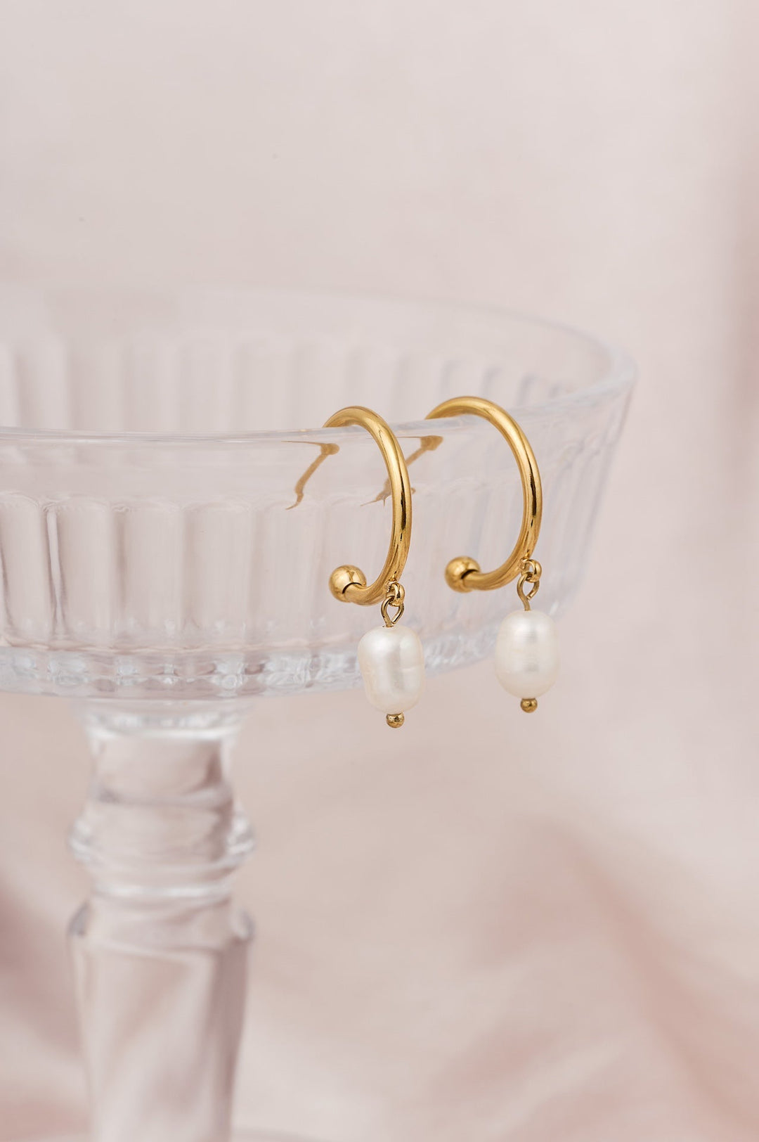 Slim Gold Pearl Hoops