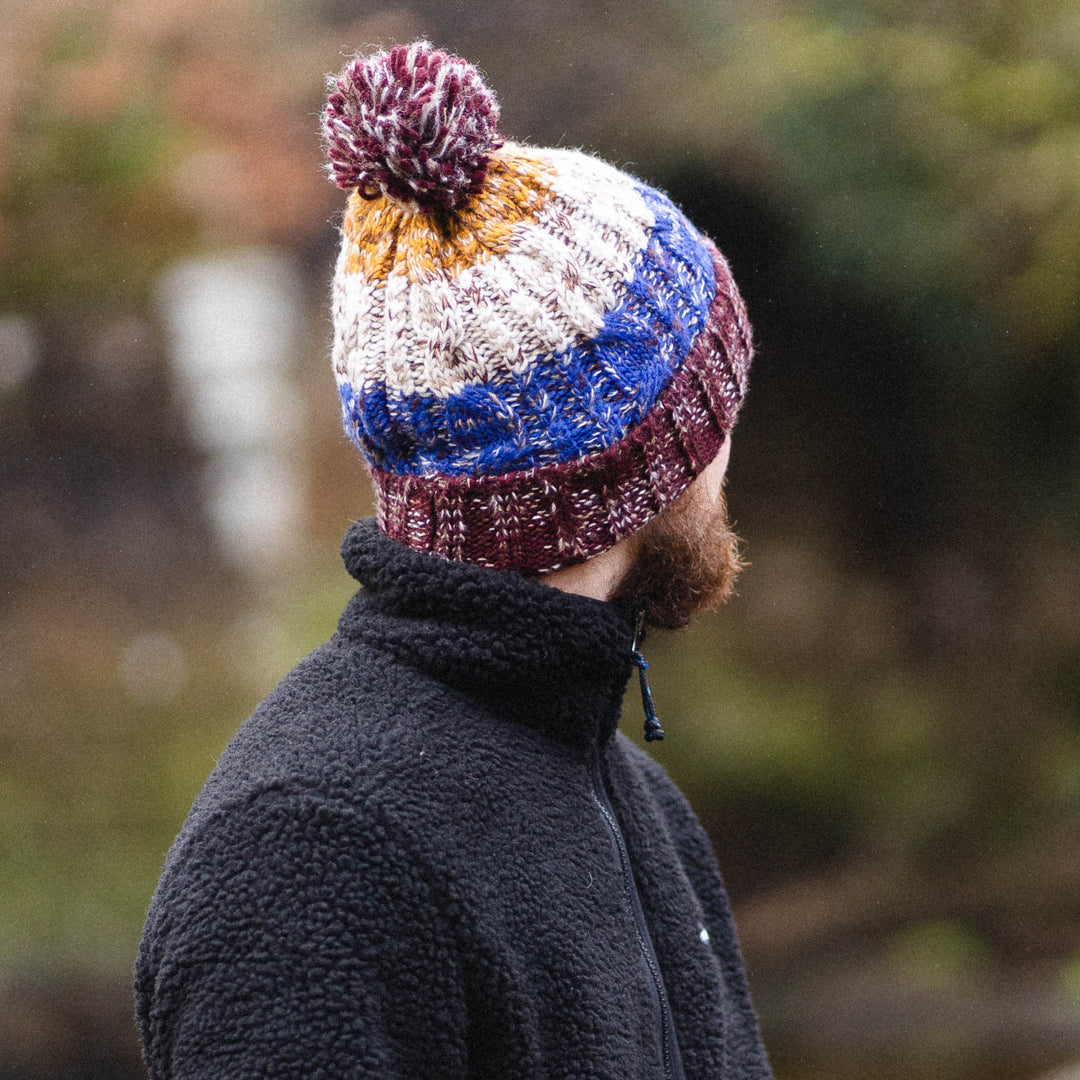 Chunky Knit Beanie - Brown / Blue