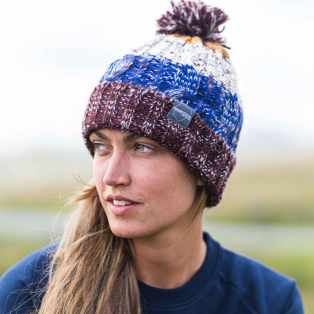 Chunky Knit Beanie - Brown / Blue