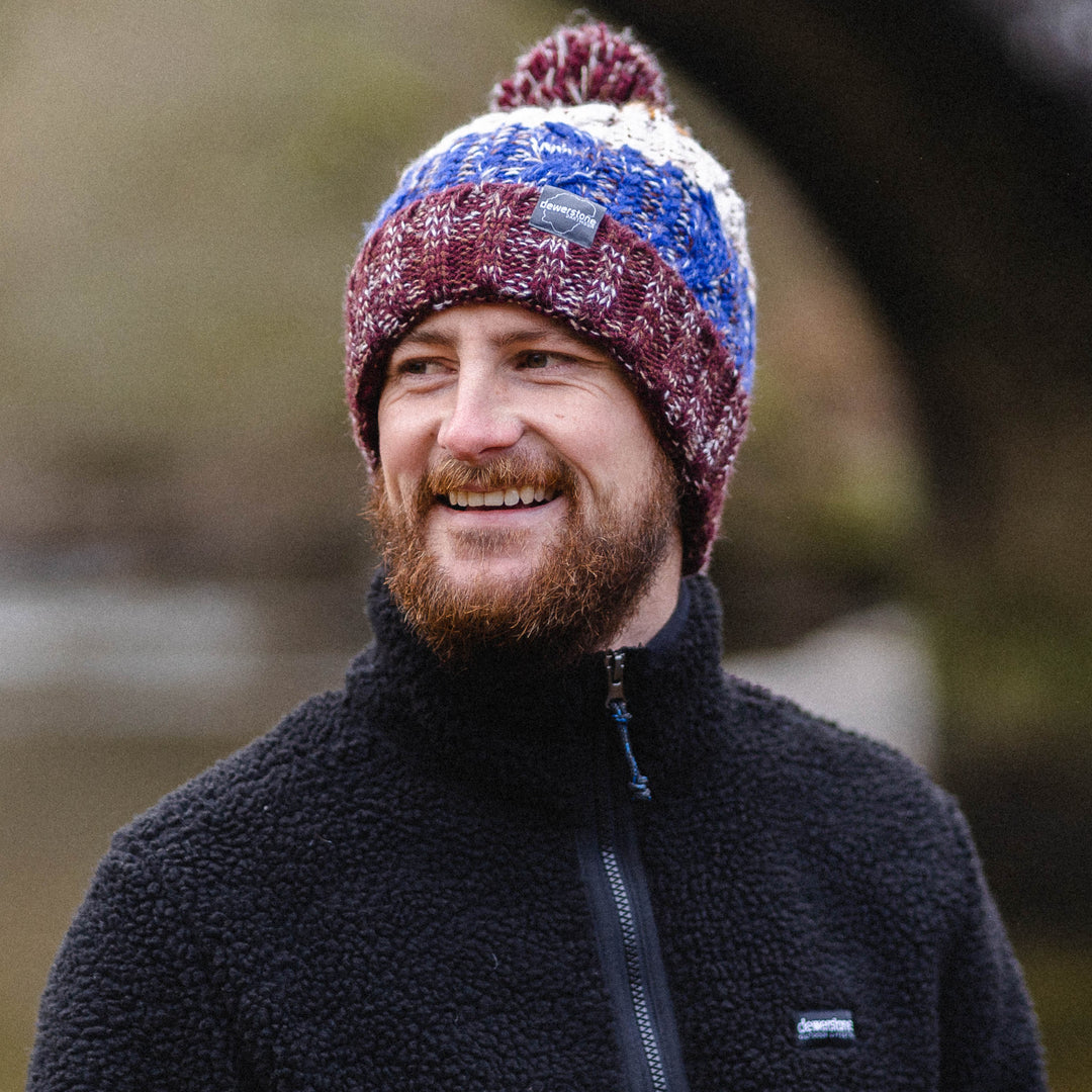 Chunky Knit Beanie - Brown / Blue