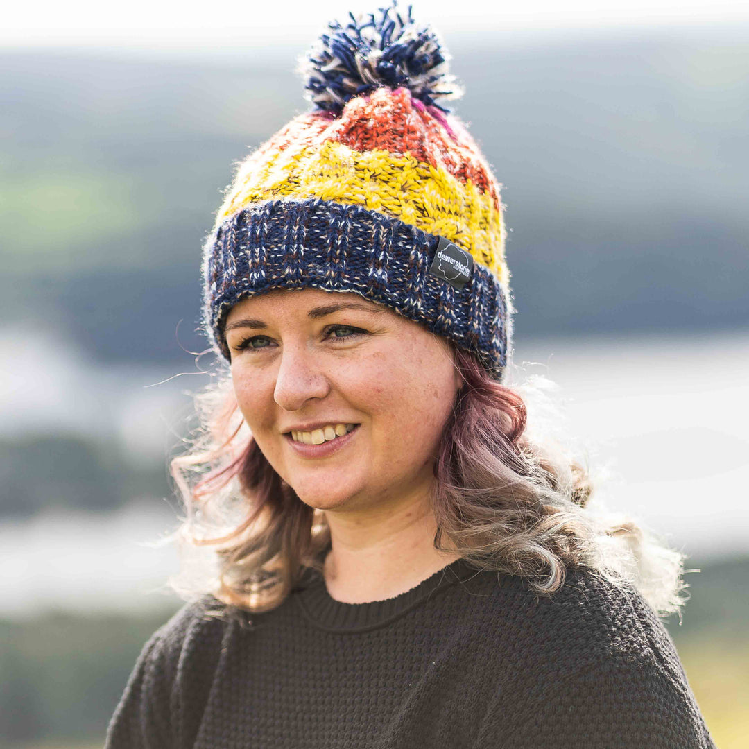 Chunky Knit Beanie - Navy / Yellow