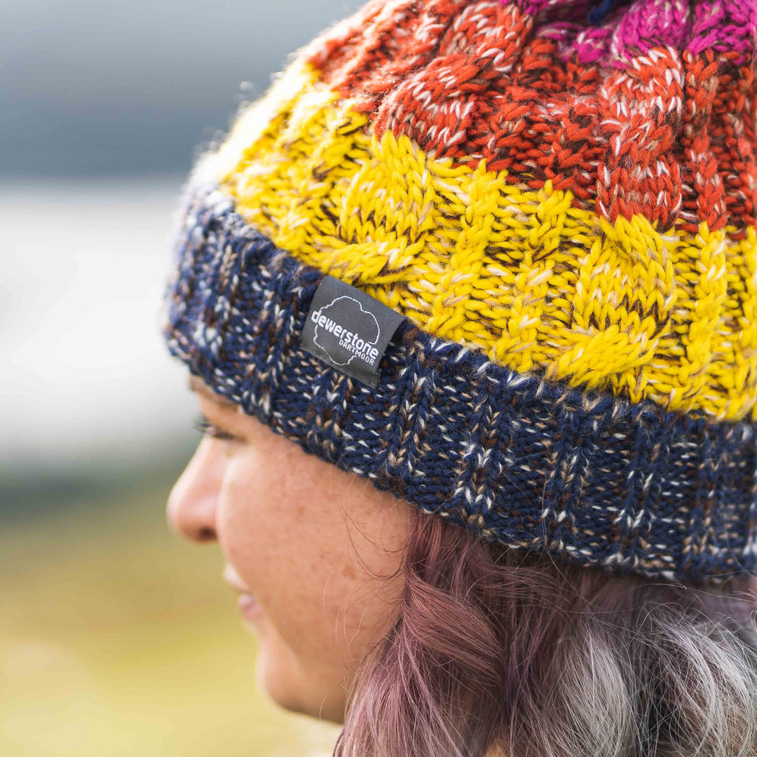 Chunky Knit Beanie - Navy / Yellow