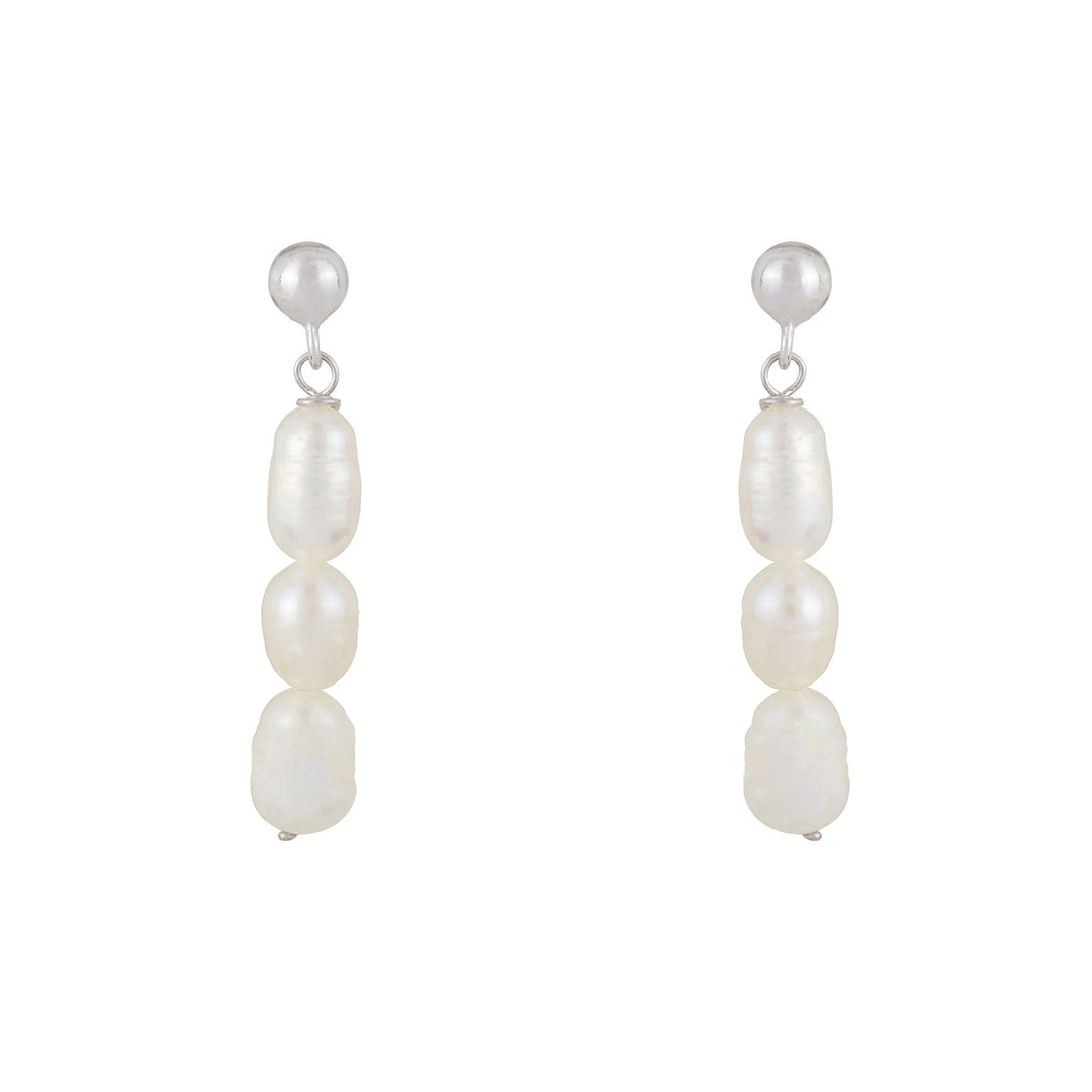 Triple Pearl Drop Earrings: Silver