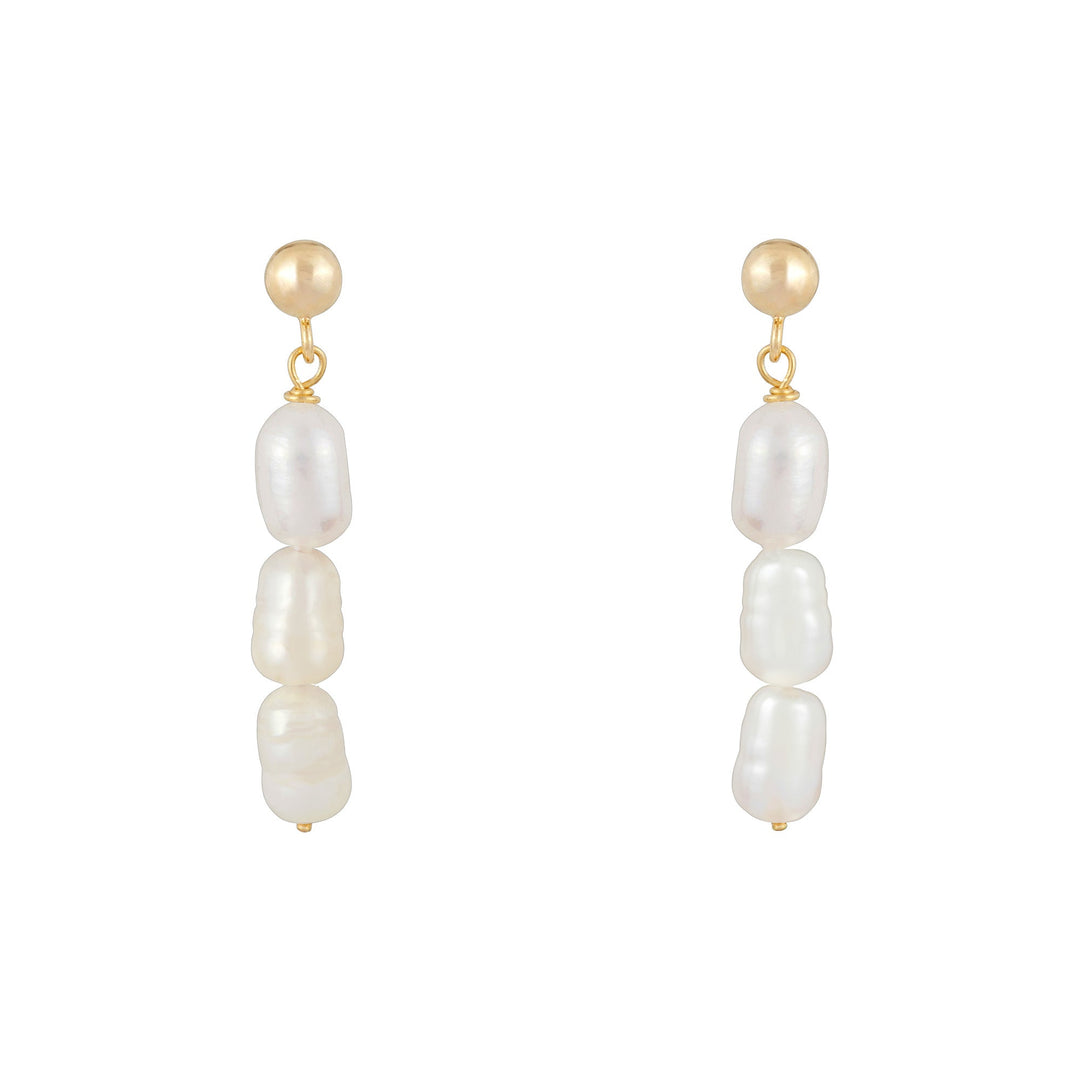 Triple Pearl Drop Earrings: Gold