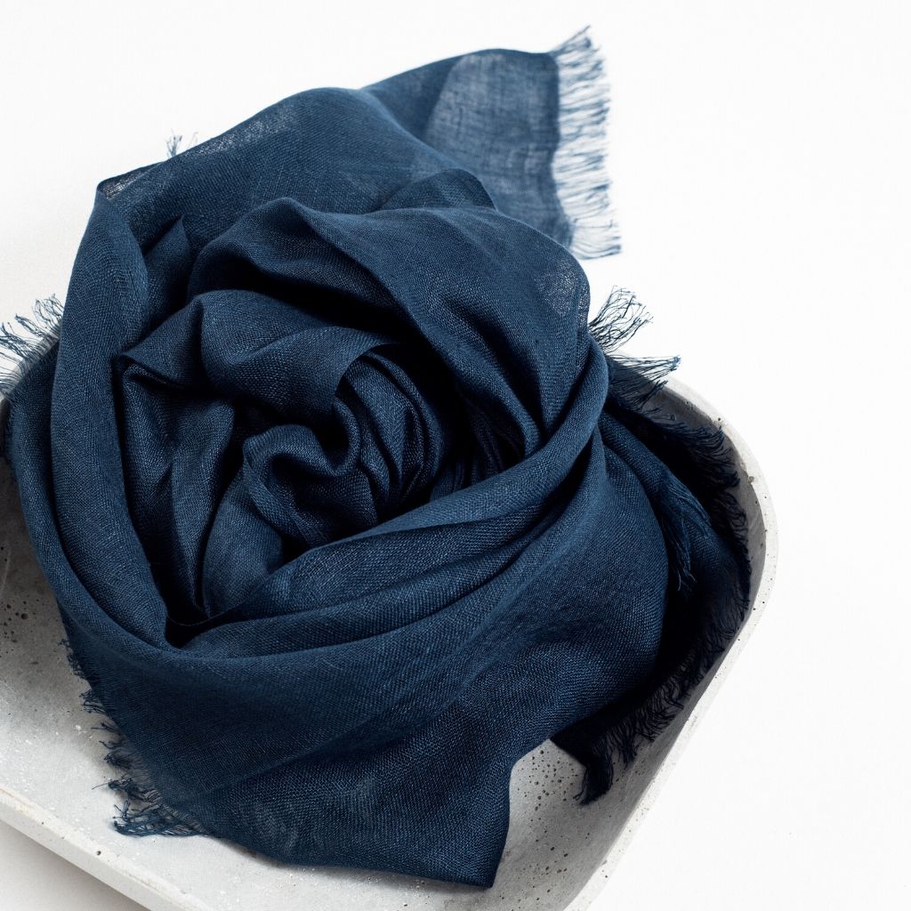 Midnight Blue Linen Scarf by Variously