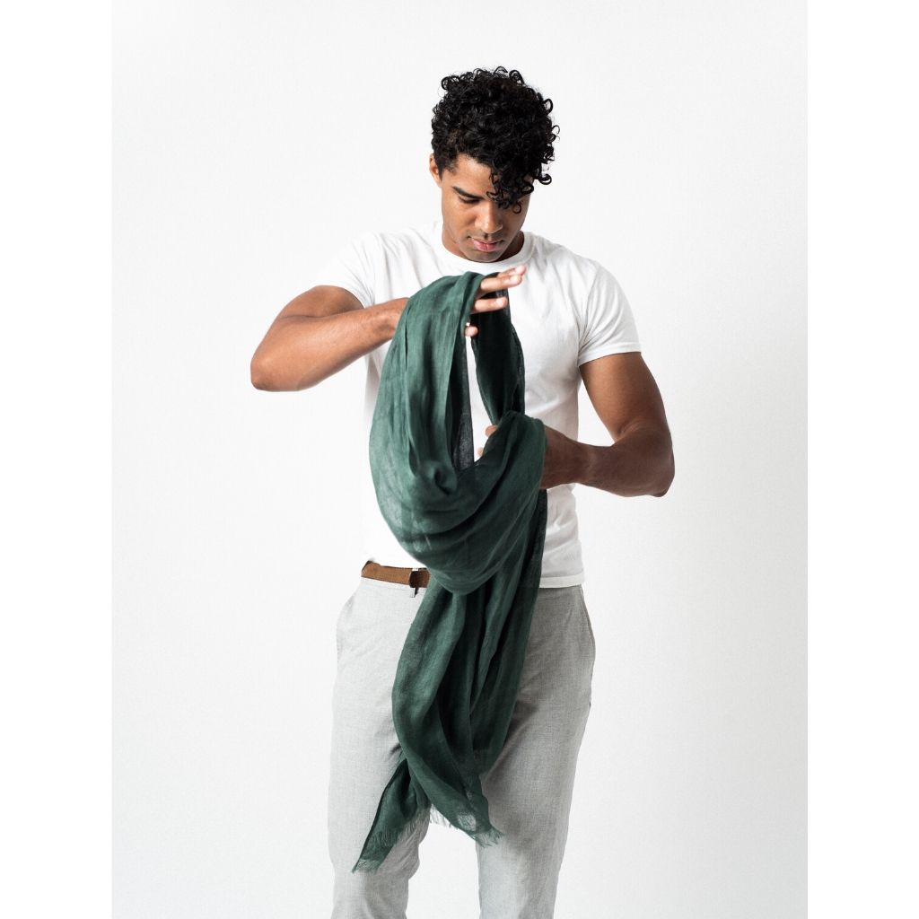 Green Linen Scarf by Variously