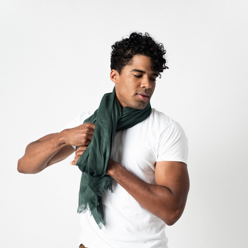 Green Linen Scarf by Variously