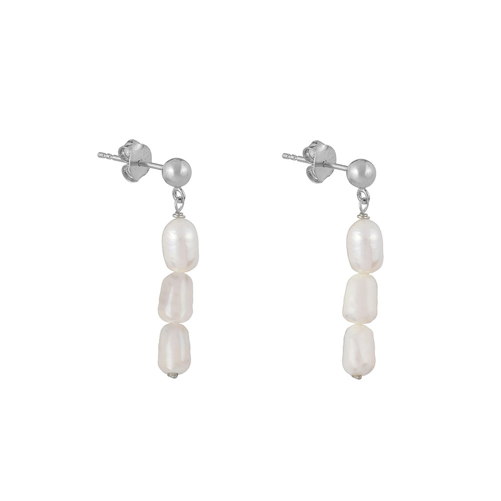 Triple Pearl Drop Earrings: Silver